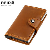 Crazy Horse Genuine Leather Auto Pop-up Aluminum Box RFID Anti-magnetic Card Holder  