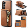 Fierre Shann Oil Wax Vegan Leather Magnetic Card Holder Back Phone Case, For Galaxy S22 Ultra 5G, For Galaxy S22+ 5G, For Galaxy S22 5G  