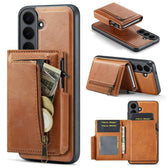 Fierre Shann Oil Wax Vegan Leather Magnetic Card Holder Back Phone Case, For Galaxy S26+ 5G, For Galaxy S26 Ultra 5G, For Galaxy S26 5G, For Galaxy S25 FE 5G  