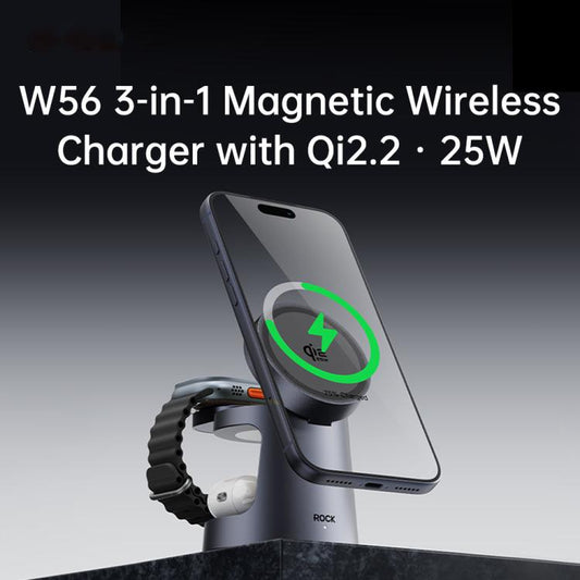ROCK W56 3-in-1 Magnetic Wireless Charger with Qi2.2 25W, W56  