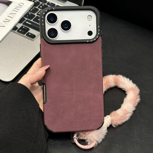 Faux Suede Fabric TPU Phone Case with Screen-printed Rabbit Plush Rope, For iPhone 17 Pro Max, For iPhone 17 Pro, For iPhone 17, For iPhone 16 Pro Max  