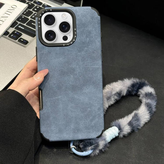 Faux Suede Fabric TPU Phone Case with Screen-printed Rabbit Plush Rope, For iPhone 16 Pro, For iPhone 16, For iPhone 15 Pro Max, For iPhone 15 Pro  