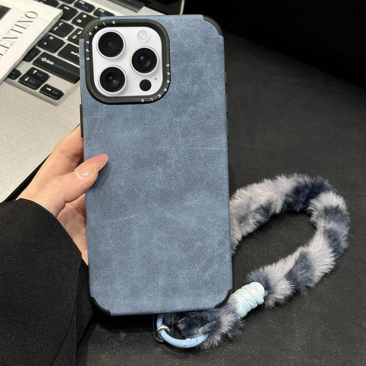 Faux Suede Fabric TPU Phone Case with Screen-printed Rabbit Plush Rope, For iPhone 14 Pro Max, For iPhone 13 Pro Max, For iPhone 13 Pro, For iPhone 13  