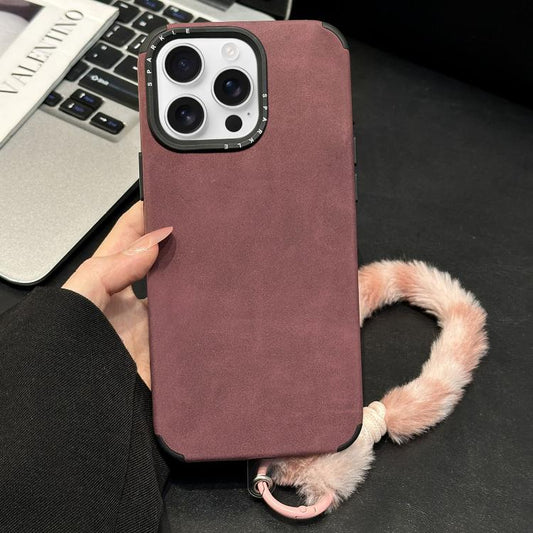 Faux Suede Fabric TPU Phone Case with Screen-printed Rabbit Plush Rope, For iPhone 14 Pro Max, For iPhone 13 Pro Max, For iPhone 13 Pro, For iPhone 13  