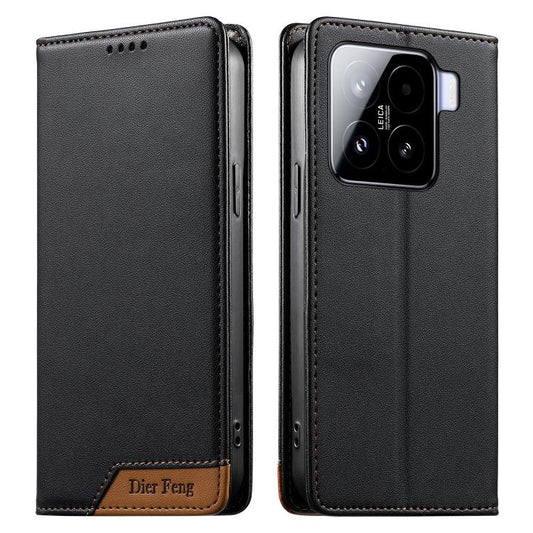 Dierfeng Splicing Strong Magnetic RFID Vegan Leather Phone Case, For Xiaomi 15, For Xiaomi 14T Pro, For Xiaomi 14T, For Xiaomi Poco F6 / Redmi Turbo 3  