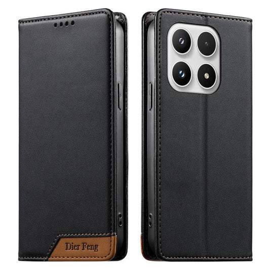 Dierfeng Splicing Strong Magnetic RFID Vegan Leather Phone Case, For Xiaomi 17 Max 5G, For Xiaomi 17T Pro 5G, For Xiaomi 17T 5G, For Xiaomi Poco X8 Pro 5G / Redmi Turbo 5 5G  