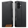 Dierfeng Splicing Strong Magnetic RFID Vegan Leather Phone Case, For iPhone 16, For iPhone 15 Pro Max, For iPhone 15 Pro, For iPhone 15 Plus  