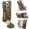 Litchi Texture Card Bag Ring Holder Vegan Leather + PC Phone Case with Shoulder Strap, For iPhone 15 Pro Max, For iPhone 15 Pro, For iPhone 15 Plus  