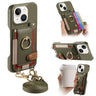 Litchi Texture Card Bag Ring Holder Vegan Leather + PC Phone Case with Shoulder Strap, For iPhone 15, For iPhone 14 Plus, For iPhone 14  