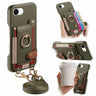 Litchi Texture Card Bag Ring Holder Vegan Leather + PC Phone Case with Shoulder Strap, For iPhone 16e / 17e, For iPhone 17 Pro Max, For iPhone 17 Pro  