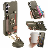 Litchi Texture Card Bag Ring Holder Vegan Leather + PC Phone Case with Shoulder Strap, For Samsung Galaxy S23 5G, For Samsung Galaxy S22 5G  