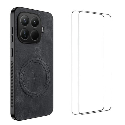 WANLONFENG Nappa Texture Magnetic Phone Case with 2pcs Screen Films, For Xiaomi 15T Pro 5G, For Xiaomi 15T 5G  