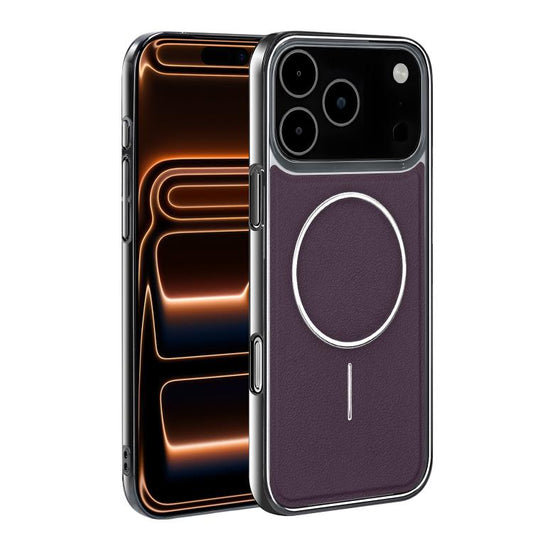 Electroplated Frame Vegan Leather Magnetic Shockproof Phone Case, For iPhone 17 Pro Max, For iPhone 17 Pro, For iPhone 17, For iPhone 16 Pro Max  