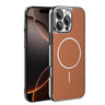 Electroplated Frame Vegan Leather Magnetic Shockproof Phone Case, For iPhone 16 Pro, For iPhone 16 Plus, For iPhone 16, For iPhone 15 Pro Max  