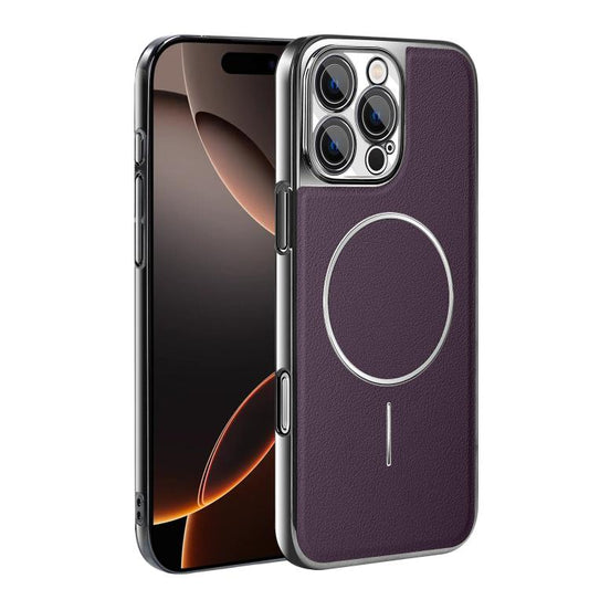 Electroplated Frame Vegan Leather Magnetic Shockproof Phone Case, For iPhone 16 Pro, For iPhone 16 Plus, For iPhone 16, For iPhone 15 Pro Max  