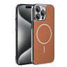 Electroplated Frame Vegan Leather Magnetic Shockproof Phone Case, For iPhone 15 Pro, For iPhone 15 Plus, For iPhone 15, For iPhone 14 Plus  