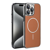 Electroplated Frame Vegan Leather Magnetic Shockproof Phone Case, For iPhone 15 Pro, For iPhone 15 Plus, For iPhone 15, For iPhone 14 Plus  