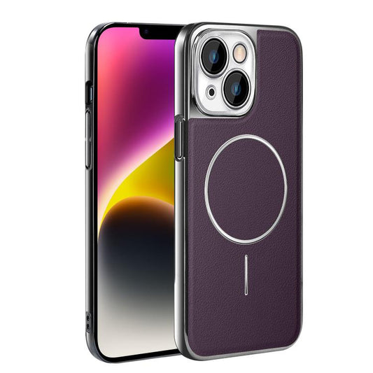 Electroplated Frame Vegan Leather Magnetic Shockproof Phone Case, For iPhone 14, For iPhone 14 Pro, For iPhone 14 Pro Max, For iPhone 13 Pro Max  