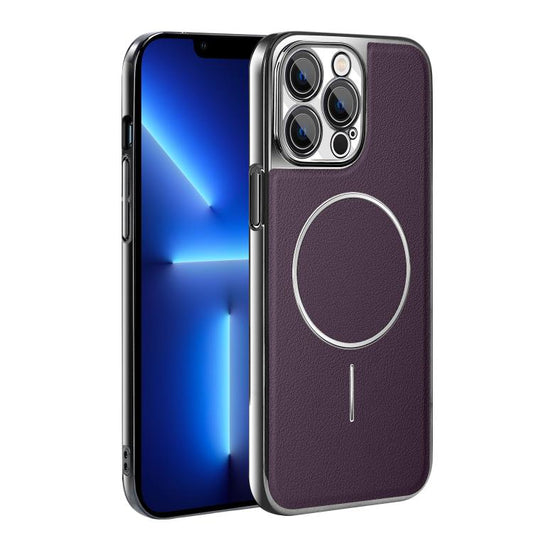 Electroplated Frame Vegan Leather Magnetic Shockproof Phone Case, For iPhone 13 Pro, For iPhone 13, For iPhone 12, For iPhone 12 Pro Max  