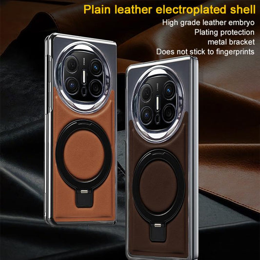 Foldable Screen Holder Electroplated Vegan Leather Phone Case, For Huawei Mate X6, For Huawei Mate X5, For Huawei Mate X3  