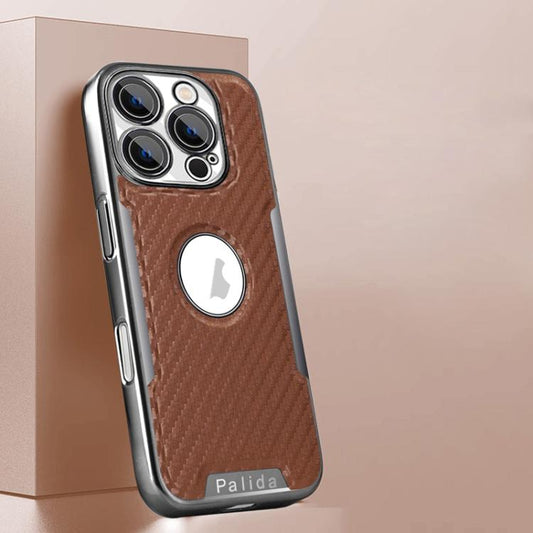 Palida Y7 Electroplated Carbon Fiber Texture Lens Film Phone Case, For iPhone 16 Pro Max, For iPhone 16 Pro, For iPhone 16, For iPhone 15 Pro Max