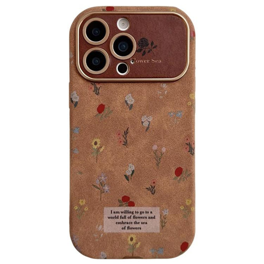 Large Window Desert Gold Small Floral Soft TPU Phone Case, For iPhone 15 Pro Max, For iPhone 15 Pro, For iPhone 15 Plus, For iPhone 15, For iPhone 14 Plus, For iPhone 14, For iPhone 14 Pro, For iPhone 14 Pro Max  