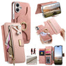Precision Hole Silver-Edged Ring RFID Blocking Zipper Wallet Magnetic Vegan Leather Phone Case, For iPhone 16 Plus, For iPhone 16, For iPhone 15 Pro Max  