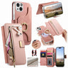 Precision Hole Silver-Edged Ring RFID Blocking Zipper Wallet Magnetic Vegan Leather Phone Case, For iPhone 14, For iPhone 14 Pro, For iPhone 14 Pro Max  