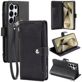 Litchi Texture Zipper Wallet Buckle Vegan Leather Phone Case with Wrist Strap, For Galaxy S25 Ultra 5G, For Galaxy S24 FE 5G, For Galaxy S24 Ultra 5G  