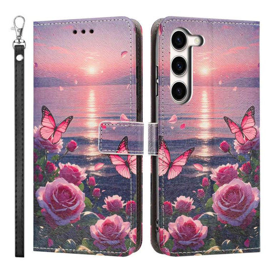 Painted Pattern Vegan Leather Phone Case with Strap, For Galaxy S23+ 5G, For Galaxy S23 5G  