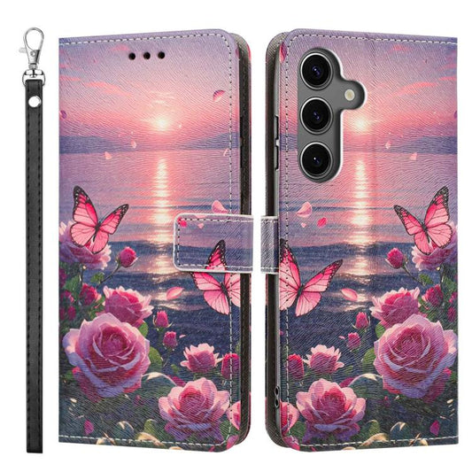 Painted Pattern Vegan Leather Phone Case with Strap, For Galaxy S25 FE 5G, For Galaxy S25 Edge 5G, For Galaxy S24 5G / S25 5G  