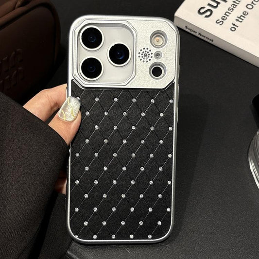 Electroplating PC Grid Texture Vegan Leather Phone Case, For iPhone 17 Pro Max, For iPhone 17 Pro, For iPhone 17, For iPhone 16 Pro Max, For iPhone 16 Pro, For iPhone 16 Plus  