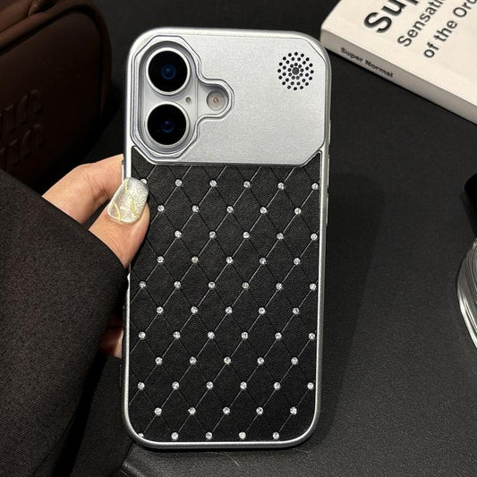 Electroplating PC Grid Texture Vegan Leather Phone Case, For iPhone 16, For iPhone 15 Pro Max, For iPhone 15 Pro, For iPhone 15 Plus / 14 Plus, For iPhone 15, For iPhone 14 / 13  