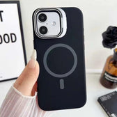 Liquid Silicone Magnetic Phone Case with Lens Frame Holder, For iPhone 16 Plus, For iPhone 16, For iPhone 15 Pro Max  