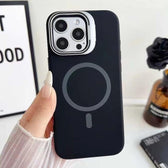 Liquid Silicone Magnetic Phone Case with Lens Frame Holder, For iPhone 15 Pro, For iPhone 15 Plus, For iPhone 15  