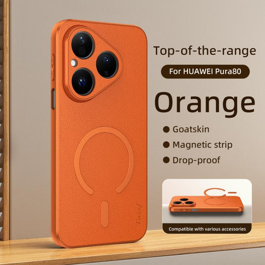 Goatskin Vegan Leather Magnetic Phone Case, For Huawei Pura 80 5G, For Huawei Nova 14, For Huawei Enjoy 70X, For Huawei Pura 70 Pro, For Huawei Pura 70  
