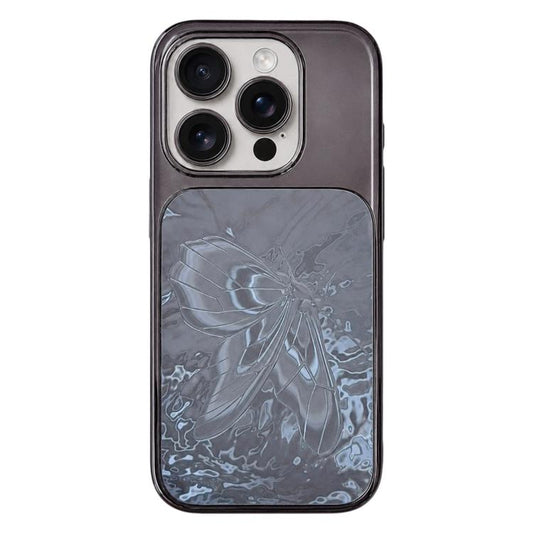 Butterfly Pattern Electroplated PC + Glass Phone Case, For iPhone 16 Pro, For iPhone 16, For iPhone 15 Pro Max, For iPhone 15 Pro  