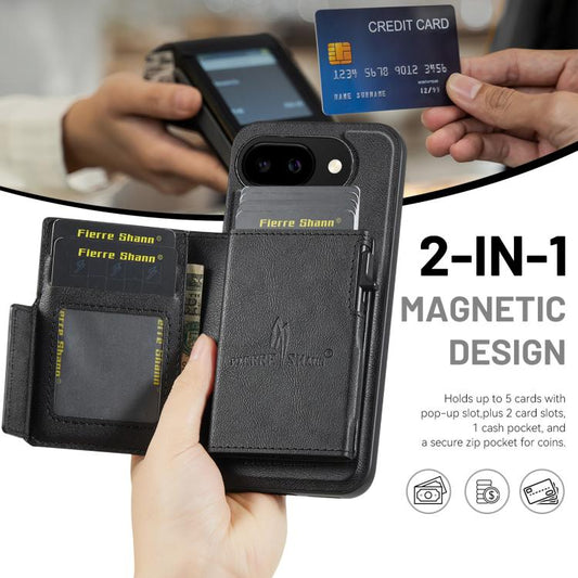 Fierre Shann Oil Wax Vegan Leather Magnetic Card Holder Back Phone Case, For Google Pixel 10a, For Google Pixel 10 Pro XL / 9 Pro XL, For Google Pixel 10 / 10 Pro / 9 / 9 Pro, For Google Pixel 9a  