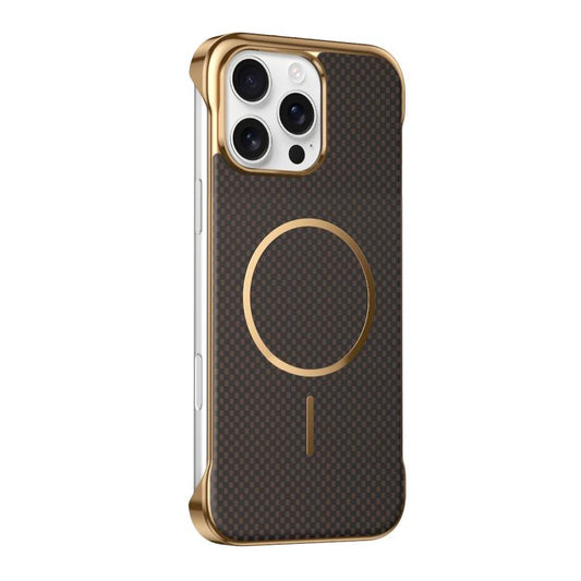 Borderless Kevlar Texture Electroplated Magnetic Phone Case, For iPhone 16 Pro Max, For iPhone 16 Pro, For iPhone 16, For iPhone 15 Pro Max  