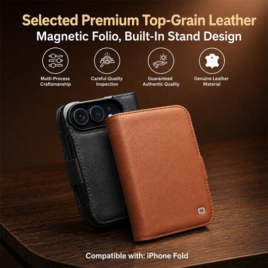 QIALINO Classics 3rd Genuine Leather Phone Case, For iPhone Fold  