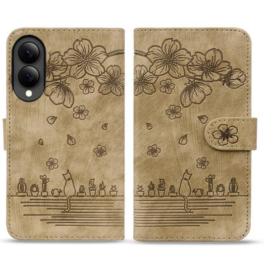 Cartoon Sakura Cat Embossed Leather Phone Case, For Galaxy Z Fold8 5G, For Galaxy Z Fold8 Ultra 5G, For Galaxy Z Fold7 5G  