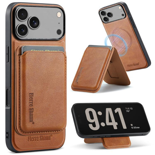 Fierre Shann Oil Wax Vegan Leather Magnetic Folding Card Wallet Phone Case, For iPhone 18 Pro / 17 Pro, For iPhone 18 Pro Max / 17 Pro Max, For iPhone 17e / 16e, For iPhone 17  