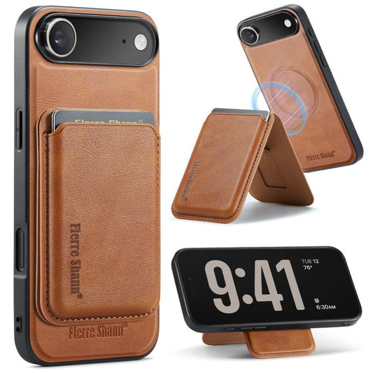 Fierre Shann Oil Wax Vegan Leather Magnetic Folding Card Wallet Phone Case, For iPhone Air, For iPhone 16 Pro Max, For iPhone 16 Pro, For iPhone 16 Plus  