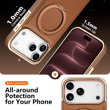 Solid Color Vegan Leather Rotating Holder Magnetic Phone Case, For iPhone 18 Pro/17 Pro, For iPhone 18 Pro Max/17 Pro Max  