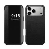 Side Large Window Plain Vegan Leather Phone Case, For iPhone 18 Pro / 17 Pro, For iPhone 18 Pro Max / 17 Pro Max, For iPhone 17, For iPhone 16 Pro Max, For iPhone 16 Pro, For iPhone 16 Plus  