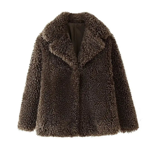 European and American style women's fashion temperament artificial fur effect coat jacket  