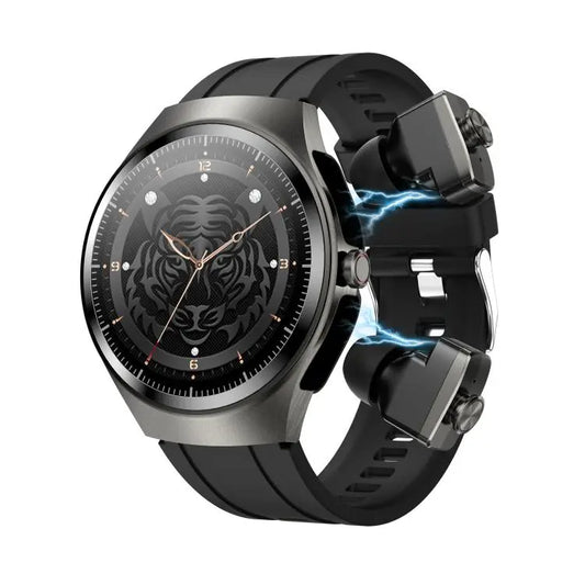 F39 1.43 inch AMOLED Screen 2 in 1 Bluetooth Earphone Smart Watch, Support Bluetooth Call / NFC  Black Silicone