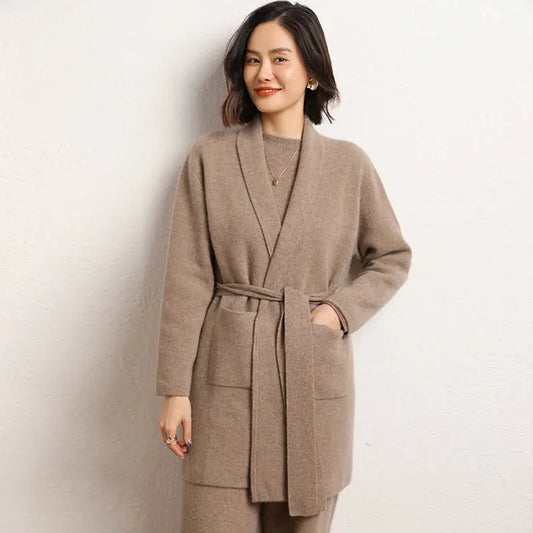 Fall Winter Fashion Mid-length Knitted Coat For Women  