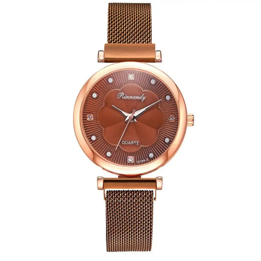 Fashion 5pcs Set Women Watches Luxury Magnet Buckle Flower Rhinestone Watch Ladies Quartz Wrist Watch Bracelet Set Reloj Mujer Utrano