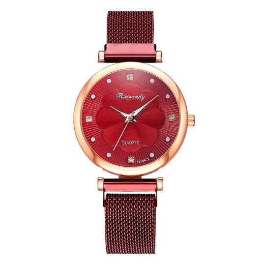 Fashion 5pcs Set Women Watches Luxury Magnet Buckle Flower Rhinestone Watch Ladies Quartz Wrist Watch Bracelet Set Reloj Mujer Utrano